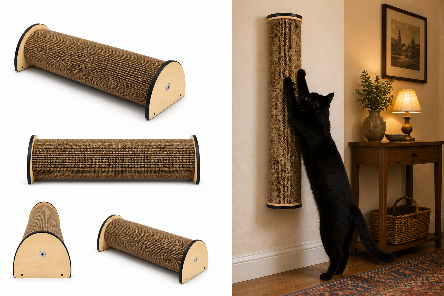 TAURO / Rascador Redondo de Cartón para Gatos | 60 y 80 cm | Suelo o Pared | Recambios - Imagen 4
